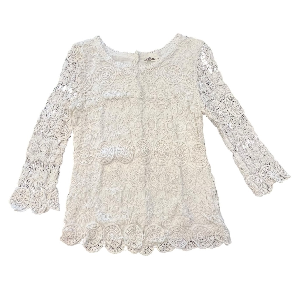 Laffaire Ivory Lace Blouse Top Big‎ Girl Large Lace Overlay Button Back Dressy
